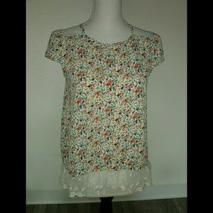 Floral-print & Lace High-low Top